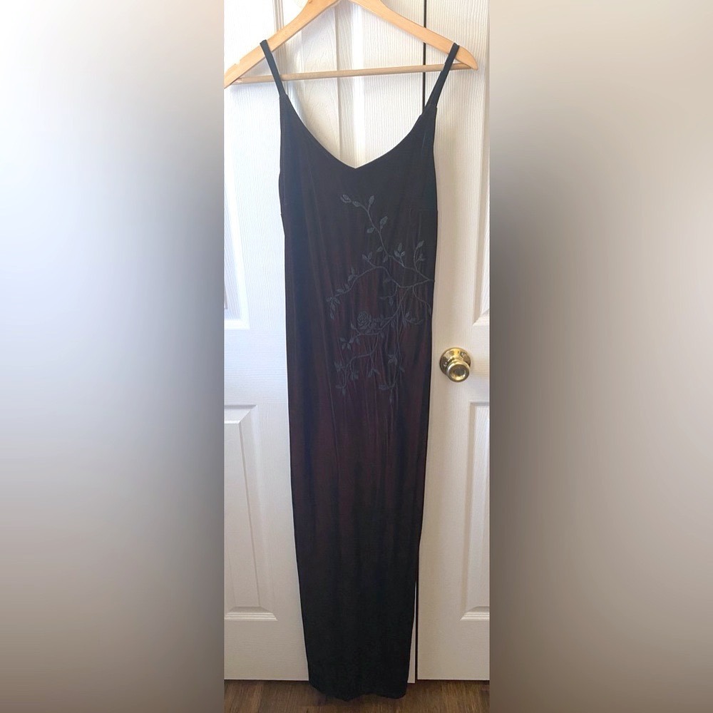 VINTAGE‎ Y2K My Michelle Black Burnt Orange Stretch Velvet Beaded Maxi Dress M